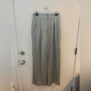 Abercrombie and Fitch Satin Tailored Wide Leg Pant in Sage
